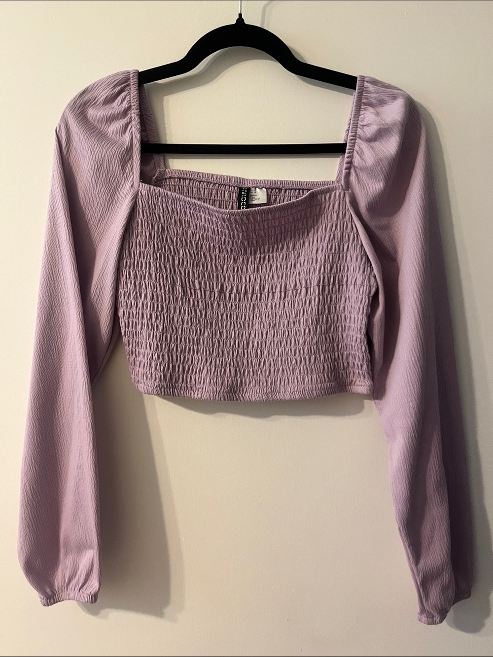 Divided Lavender Smocked Square-Neck Long Sleeve Crop Top